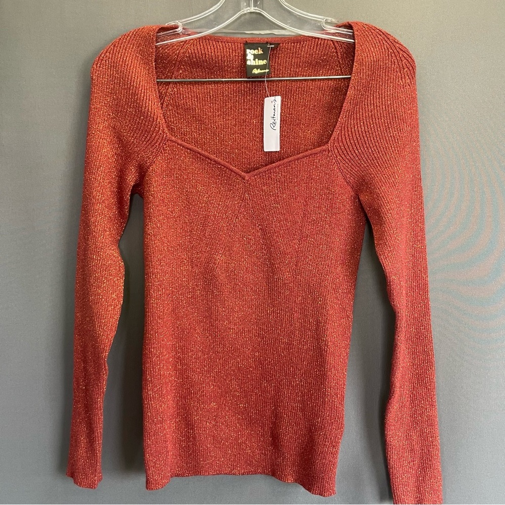 rock & shine Reitmans sparkly red long sleeve stretchy formal event holiday top
